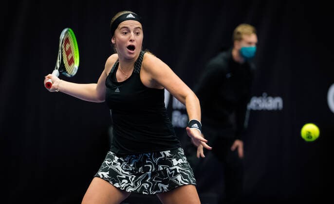 October 21, 2020, Ostrava, Czech Republic: Jelena Ostapenko of Latvia in action during the first round at the 2020 J&T Banka Ostrava Open WTA, Tennis Damen Premier tennis tournament against P. Martic of Croatia Ostrava Czech Republic - ZUMAa181 20201021_zaa_a181_100 Copyright: xRobxPrangex
