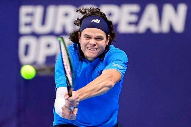 Canadian Milos Raonic pictured in action during the match between British Norrie and Canadian Raonic, in the second round of the men s singles competition at the European Open Tennis ATP, Tennis Herren tournament, in Antwerp, Thursday 22 October 2020. TENNIS : Open d Anvers - 22 10 2020 PhotoNews Panoramic 