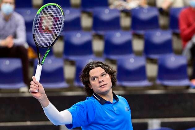 Canadian Milos Raonic celebrates after winning the match between British Norrie and Canadian Raonic, in the second round of the men s singles competition at the European Open Tennis ATP, Tennis Herren tournament, in Antwerp, Thursday 22 October 2020. TENNIS : Open d Anvers - 22 10 2020 PhotoNews Panoramic 