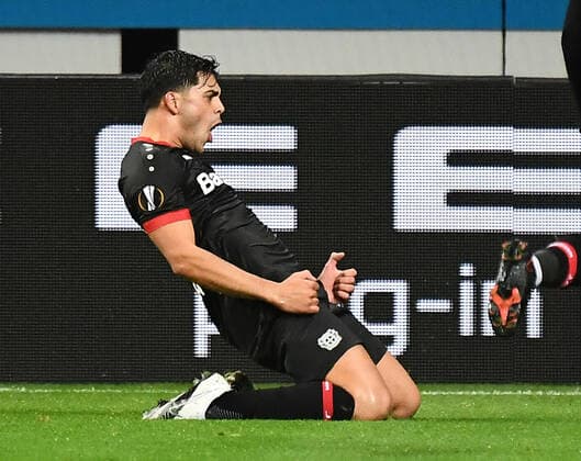 22 10 2020, xjhx, Football UEFA Europa League, Bayer 04 Leverkusen OGC Nice emspor, f l Nadiem Amiri Bayer Leverkusen celebrate the goal, The goal celebration for 1 0 DFL DFB REGULATIONS PROHIBIT ANY USE OF PHOTOGRAPHS as IMAGE SEQUENCES and or QUASI VIDEO Leverkusen