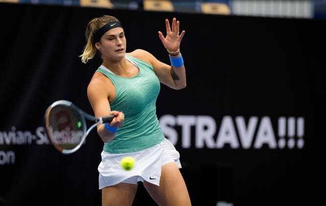 October 22, 2020, Ostrava, CZECH REPUBLIC: Aryna Sabalenka of Belarus in action during the second round at the 2020 J&T Banka Ostrava Open WTA, Tennis Damen Premier tennis tournament against Coco Gauff of the United States Ostrava CZECH REPUBLIC - ZUMAa181 20201022_zaa_a181_046 Copyright: xRobxPrangex