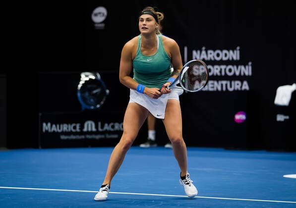 October 22, 2020, Ostrava, CZECH REPUBLIC: Aryna Sabalenka of Belarus in action during the second round at the 2020 J&T Banka Ostrava Open WTA, Tennis Damen Premier tennis tournament against Coco Gauff of the United States Ostrava CZECH REPUBLIC - ZUMAa181 20201022_zaa_a181_057 Copyright: xRobxPrangex