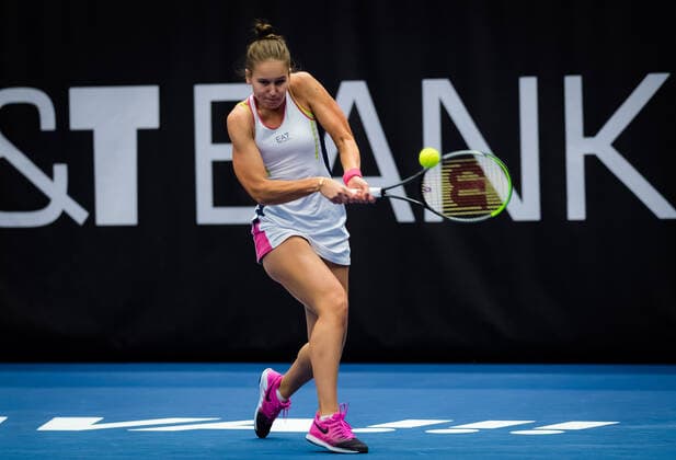October 22, 2020, Ostrava, CZECH REPUBLIC: Veronika Kudermetova of Russia in action during the second round at the 2020 J&T Banka Ostrava Open WTA, Tennis Damen Premier tennis tournament against Karolina Pliskova of the Czech Republic Ostrava CZECH REPUBLIC - ZUMAa181 20201022_zaa_a181_088 Copyright: xRobxPrangex