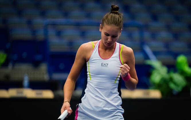 October 22, 2020, Ostrava, CZECH REPUBLIC: Veronika Kudermetova of Russia in action during the second round at the 2020 J&T Banka Ostrava Open WTA, Tennis Damen Premier tennis tournament against Karolina Pliskova of the Czech Republic Ostrava CZECH REPUBLIC - ZUMAa181 20201022_zaa_a181_090 Copyright: xRobxPrangex