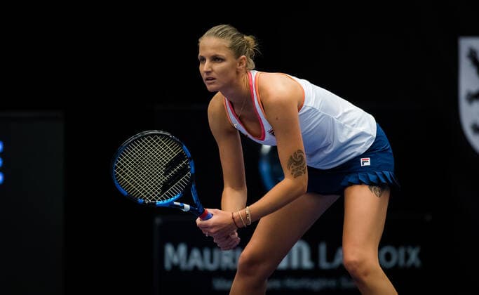 October 22, 2020, Ostrava, CZECH REPUBLIC: Karolina Pliskova of the Czech Republic in action during the second round at the 2020 J&T Banka Ostrava Open WTA, Tennis Damen Premier tennis tournament against Veronika Kudermetova of Russia Ostrava CZECH REPUBLIC - ZUMAa181 20201022_zaa_a181_093 Copyright: xRobxPrangex