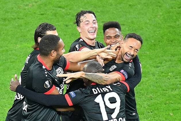 Leverkusen, Bayarena, 22 10 20, Europa League Bayer 04 Leverkusen OGC Nice Karim Bellarabi Leverkusen cheers after his goal in the 5 1 Europa League Bayer 04 Leverkusen OGC Nice Leverkusen Copyright: xEibner-Pressefotox EP_eer