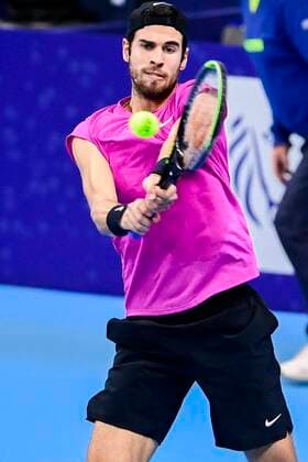 Russian Karen Khachanov pictured in action during the match between Belgian Bergs and Russian Khachanov, in the second round of the men s singles competition at the European Open Tennis ATP, Tennis Herren tournament, in Antwerp, Thursday 22 October 2020. TENNIS : Open d Anvers - 22 10 2020 PhotoNews Panoramic 