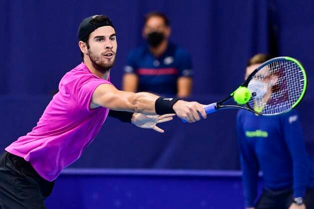 Russian Karen Khachanov pictured in action during the match between Belgian Bergs and Russian Khachanov, in the second round of the men s singles competition at the European Open Tennis ATP, Tennis Herren tournament, in Antwerp, Thursday 22 October 2020. TENNIS : Open d Anvers - 22 10 2020 PhotoNews Panoramic 