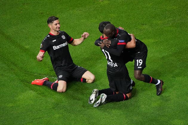 Football , Europa League, Season 2020 2021, Corona Time, Covid 19, Bayer 04 Leverkusen vs OGC Nice , Group Stage, Group C, 22 10 2020, Bayarena Leverkusen , Lucas Alario, Nadiem Amiri, Moussa Diaby, allaBayer 04 Leverkusen ,