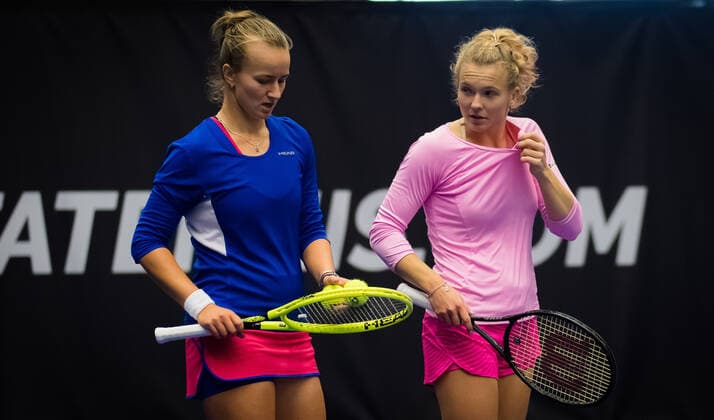October 22, 2020, Ostrava, CZECH REPUBLIC: Barbora Krejcikova & Katerina Siniakova of the Czech Republic playing doubles at the 2020 J&T Banka Ostrava Open WTA, Tennis Damen Premier tennis tournament Ostrava CZECH REPUBLIC - ZUMAa181 20201022_zaa_a181_230 Copyright: xRobxPrangex