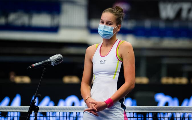 October 22, 2020, Ostrava, CZECH REPUBLIC: Veronika Kudermetova of Russia in action during the second round at the 2020 J&T Banka Ostrava Open WTA, Tennis Damen Premier tennis tournament against Karolina Pliskova of the Czech Republic Ostrava CZECH REPUBLIC - ZUMAa181 20201022_zaa_a181_265 Copyright: xRobxPrangex