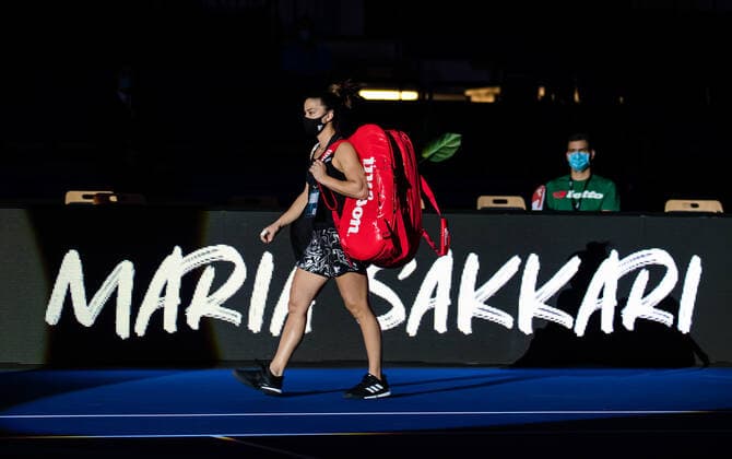 October 23, 2020, Ostrava, CZECH REPUBLIC: Maria Sakkari of Greece in action during the quarter-final at the 2020 J&T Banka Ostrava Open WTA, Tennis Damen Premier tennis tournament against Ons Jabeur of Tunisia Ostrava CZECH REPUBLIC - ZUMAa181 20201023_zaa_a181_029 Copyright: xRobxPrangex