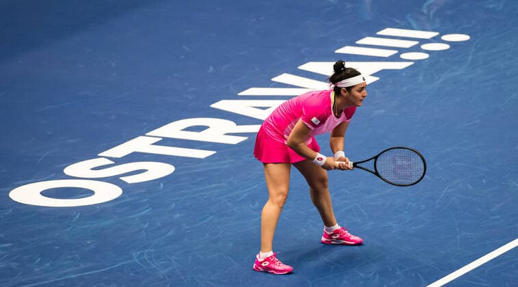 October 23, 2020, Ostrava, CZECH REPUBLIC: Ons Jabeur of Tunisia in action during the quarter-final at the 2020 J&T Banka Ostrava Open WTA, Tennis Damen Premier tennis tournament against Maria Sakkari of Greece Ostrava CZECH REPUBLIC - ZUMAa181 20201023_zaa_a181_036 Copyright: xRobxPrangex