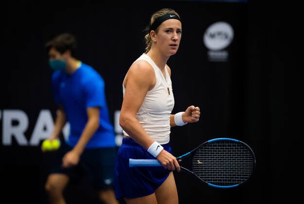 October 23, 2020, Ostrava, CZECH REPUBLIC: Victoria Azarenka of Belarus in action during the quarter-final at the 2020 J&T Banka Ostrava Open WTA, Tennis Damen Premier tennis tournament against Elise Mertens of Belgium Ostrava CZECH REPUBLIC - ZUMAa181 20201023_zaa_a181_050 Copyright: xRobxPrangex