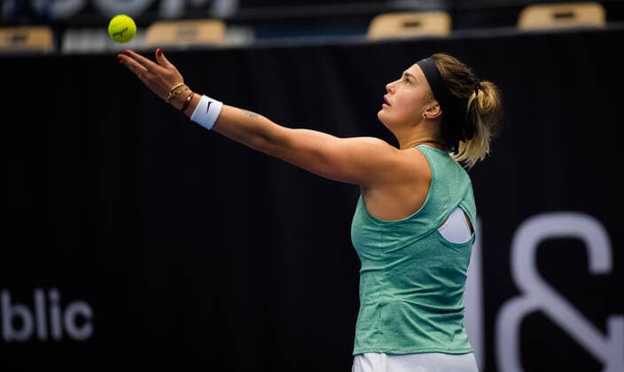 October 23, 2020, Ostrava, SPAIN: Aryna Sabalenka of Belarus in action during the quarter-final at the 2020 J&T Banka Ostrava Open WTA, Tennis Damen Premier tennis tournament against Sara Sorribes Tormo of Spain Ostrava SPAIN - ZUMAa181 20201023_zaa_a181_099 Copyright: xRobxPrangex