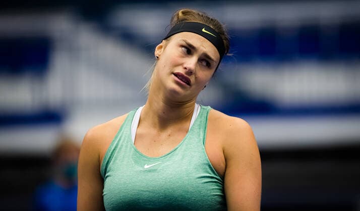 October 23, 2020, Ostrava, SPAIN: Aryna Sabalenka of Belarus in action during the quarter-final at the 2020 J&T Banka Ostrava Open WTA, Tennis Damen Premier tennis tournament against Sara Sorribes Tormo of Spain Ostrava SPAIN - ZUMAa181 20201023_zaa_a181_101 Copyright: xRobxPrangex