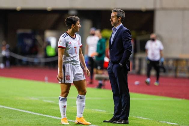 October 23, 2020, Sevilla, SEVILLA, SPAIN: Marta Corredera of Spain Team and Jorge Vilda, head coach of Spain Team, during qualifying phase of Euro 2022 womenÃ¢â‚¬â ¢s , football match played between Spain Team and Czech Republic Team at La Cartuja Olympic Stadium on October 23, 2020 in Sevilla, Spain. Sevilla SPAIN - ZUMAa181 20201023_zaa_a181_207 Copyright: xJoaquinxCorcherox