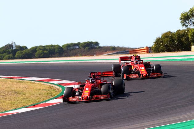 FORMULA 1 HEINEKEN PORTUGUESE GRAND PRIX 2020 23 10 2020, Autodromo Internacional do Algarve, Portimao, FORMULA 1 HEINEKEN PORTUGUESE GRAND PRIX 2020, in the picture Sebastian Vettel GER 5 , Scuderia Ferrari, Charles Leclerc MCO 16 , Scuderia Ferrari nordphotoxBratic nph00250