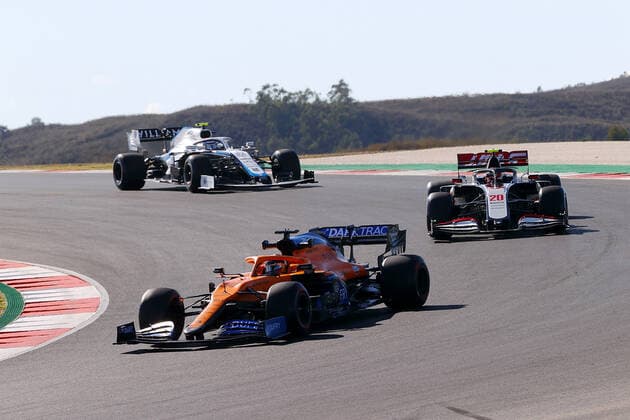FORMULA 1 HEINEKEN PORTUGUESE GRAND PRIX 2020 23 10 2020, Autodromo Internacional do Algarve, Portimao, FORMULA 1 HEINEKEN PORTUGUESE GRAND PRIX 2020, in the picture Carlos Sainz Jr SPA 55 , McLaren F1 Team, Kevin Magnussen DNK 20 , Haas F1 Team, Nicholas Latifi CAN 6 , Rokit Williams Racing nordphotoxBratic nph00250