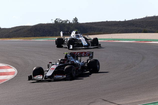 FORMULA 1 HEINEKEN PORTUGUESE GRAND PRIX 2020 23 10 2020, Autodromo Internacional do Algarve, Portimao, FORMULA 1 HEINEKEN PORTUGUESE GRAND PRIX 2020, in the picture Kevin Magnussen DNK 20 , Haas F1 Team, Nicholas Latifi CAN 6 , Rokit Williams Racing nordphotoxBratic nph00250