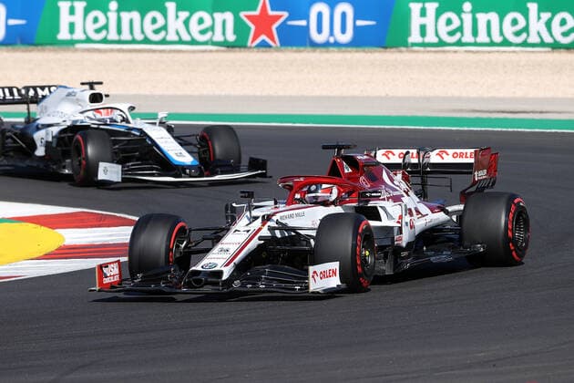 FORMULA 1 HEINEKEN PORTUGUESE GRAND PRIX 2020 24 10 2020, Autodromo Internacional do Algarve, Portimao, FORMULA 1 HEINEKEN PORTUGUESE GRAND PRIX 2020, in the picture Kimi Raikkonen FIN 7 , Alfa Romeo Racing ORLEN, George Russel GBR 63 , Rokit Williams Racing nordphotoxBratic nph00250