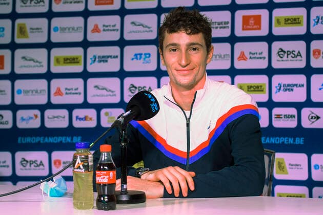 ATTENTION EDITORS - HAND OUT - EDITORIAL USE ONLY - NO SALES - NO MARKETING - French Ugo Humbert pictured during a press conference, PK, Pressekonferenz after a tennis match between British Evans and French Humbert, the semi-finals of the men s singles competition at the European Open Tennis ATP, Tennis Herren tournament in Antwerp, Saturday 24 October 2020. LAURIExDIEFFEMBACQ  x2571130x