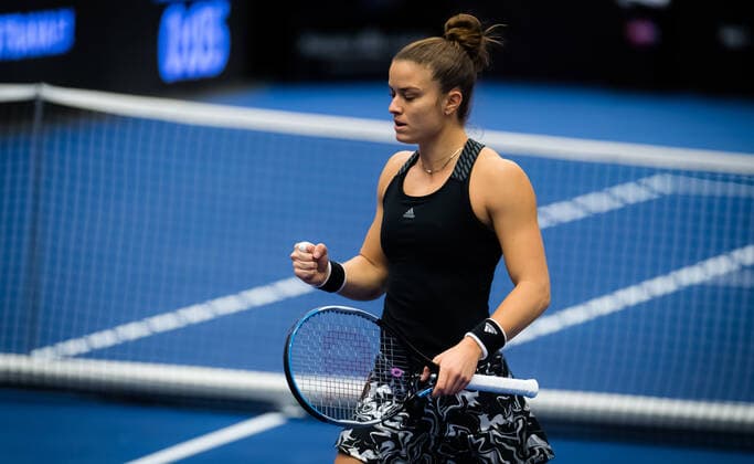 October 24, 2020, Ostrava, CZECH REPUBLIC: Maria Sakkari of Greece in action during the semi-final at the 2020 J&T Banka Ostrava Open WTA, Tennis Damen Premier tennis tournament against Victoria Azarenka of Belarus Ostrava CZECH REPUBLIC - ZUMAa181 20201024_zaa_a181_057 Copyright: xRobxPrangex