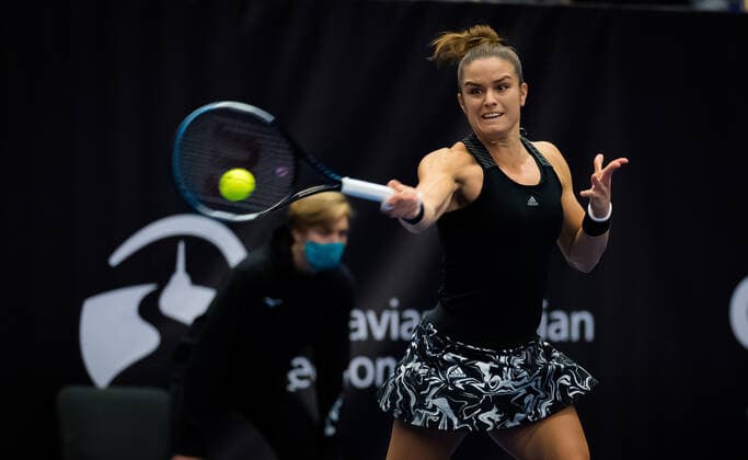 October 24, 2020, Ostrava, CZECH REPUBLIC: Maria Sakkari of Greece in action during the semi-final at the 2020 J&T Banka Ostrava Open WTA, Tennis Damen Premier tennis tournament against Victoria Azarenka of Belarus Ostrava CZECH REPUBLIC - ZUMAa181 20201024_zaa_a181_083 Copyright: xRobxPrangex