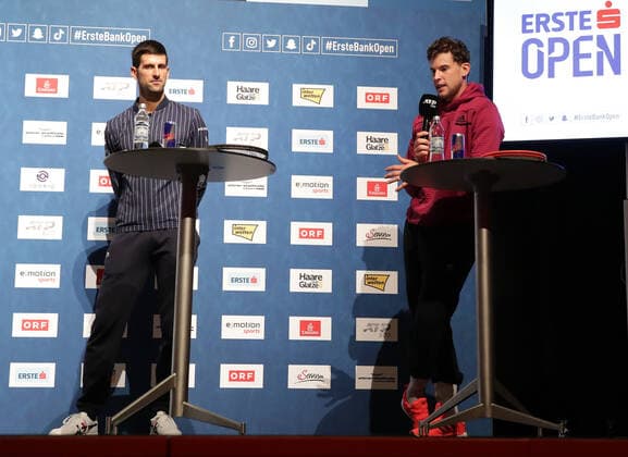TENNIS - ATP, Tennis Herren Erste Bank Open VIENNA,AUSTRIA,25.OCT.20 - TENNIS - ATP World Tour, Erste Bank Open, preview, press conference, PK, Pressekonferenz Image shows Novak Djokovic (SRB) and Dominic Thiem (AUT). GEPAxpictures xWalterxLuger