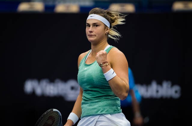 October 25, 2020, Ostrava, CZECH REPUBLIC: Aryna Sabalenka of Belarus in action during the final of the 2020 J&T Banka Ostrava Open WTA, Tennis Damen Premier tennis tournament against Victoria Azarenka of Belarus Ostrava CZECH REPUBLIC - ZUMAa181 20201025_zaa_a181_002 Copyright: xRobxPrangex
