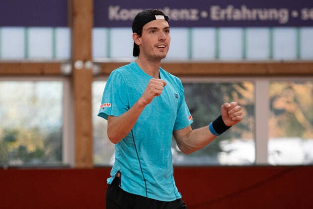 Marc Andrea Huesler SUI cheers after the victory, cheers, joy, emotion, final, final Tennis Wolffkran Open ATP Challenger TC Ismaning Ismaning Bavaria Germany 25 October 2020 Â Copyright: xJuergenxHasenkopfx