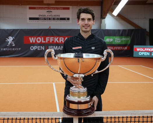Winner Marc Andrea Huesler SUI with cup, trophy award ceremony, presentation Tennis Wolffkran Open ATP Challenger TC Ismaning Ismaning Bavaria Germany 25 October 2020 Â Copyright: xJuergenxHasenkopfx