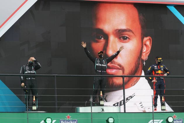 Motorsports FIA Formula One World Championship 2020, Grand Prix of Portugal, 44 Lewis Hamilton GBR, Mercedes AMG Petronas Formula One Team , 77 Valtteri Bottas FIN, Mercedes AMG Petronas Formula One Team , 33 Max Verstappen NLD, Aston Martin Red Bull Racing , Portimao Portugal