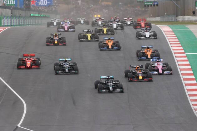 Motorsports FIA Formula One World Championship 2020, Grand Prix of Portugal, 16 Charles Leclerc MCO, Scuderia Ferrari Mission Winnow , 77 Valtteri Bottas FIN, Mercedes AMG Petronas Formula One Team , 44 Lewis Hamilton GBR, Mercedes AMG Petronas Formula One Team , 33 Max Verstappen NLD, Aston Martin Red Bull Racing , Portimao Portugal