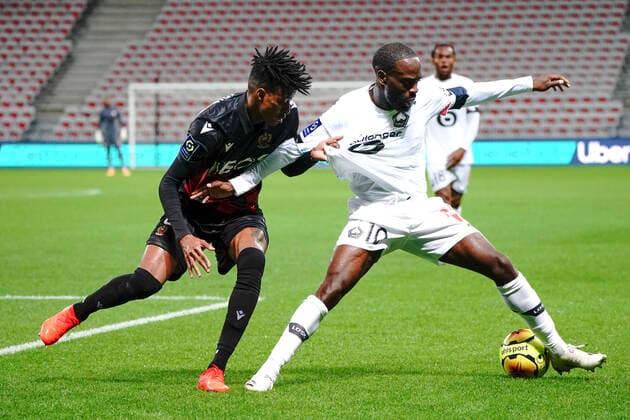 Jonathan Ikone (Lille) - Robson Bambu (OGC Nice) FOOTBALL : OGC Nice vs Lille - Nice - 25 10 2020 NorbertScanella PanoramiC 