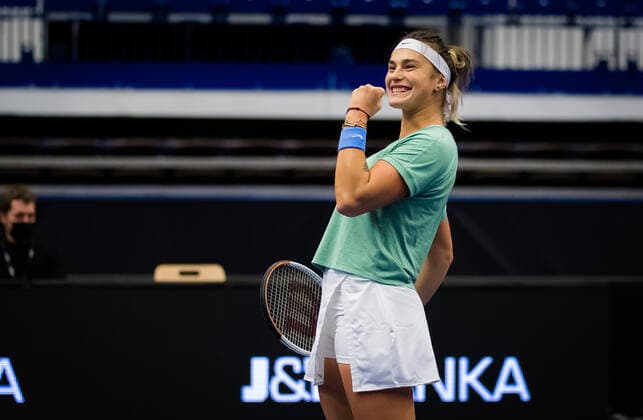 October 25, 2020, Ostrava, CZECH REPUBLIC: Aryna Sabalenka of Belarus & Elise Mertens of Belgium celebrate winning the doubles final at the 2020 J&T Banka Ostrava Open WTA, Tennis Damen Premier tennis tournament Ostrava CZECH REPUBLIC - ZUMAa181 20201025_zaa_a181_103 Copyright: xRobxPrangex