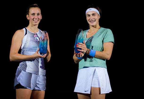 October 25, 2020, Ostrava, CZECH REPUBLIC: Aryna Sabalenka of Belarus & Elise Mertens of Belgium with their winners trophies at the doubles trophy ceremony at the 2020 J&T Banka Ostrava Open WTA, Tennis Damen Premier tennis tournament Ostrava CZECH REPUBLIC - ZUMAa181 20201025_zaa_a181_114 Copyright: xRobxPrangex