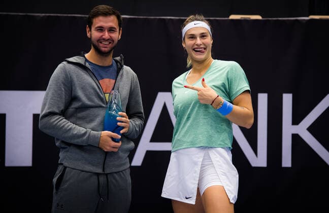 October 25, 2020, Ostrava, CZECH REPUBLIC: Aryna Sabalenka of Belarus and her coach celebrates winning both the doubles and singles final at the 2020 J&T Banka Ostrava Open WTA, Tennis Damen Premier tennis tournament Ostrava CZECH REPUBLIC - ZUMAa181 20201025_zaa_a181_248 Copyright: xRobxPrangex