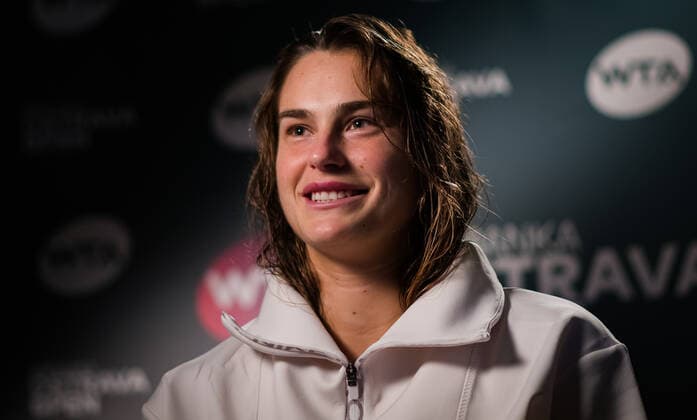 October 25, 2020, Ostrava, CZECH REPUBLIC: Aryna Sabalenka of Belarus talks to the media after winning both the singles and doubles final at the 2020 J&T Banka Ostrava Open WTA, Tennis Damen Premier tennis tournament Ostrava CZECH REPUBLIC - ZUMAa181 20201025_zaa_a181_259 Copyright: xRobxPrangex