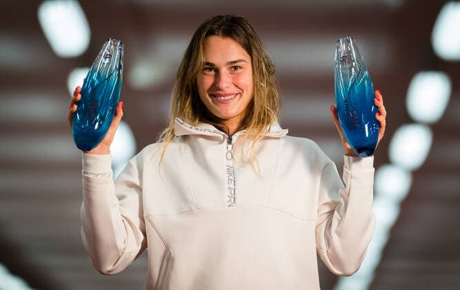 October 25, 2020, Ostrava, CZECH REPUBLIC: Aryna Sabalenka of Belarus during the trophy photo shoot after winning both the singles and doubles final at the 2020 J&T Banka Ostrava Open WTA, Tennis Damen Premier tennis tournament Ostrava CZECH REPUBLIC - ZUMAa181 20201025_zaa_a181_270 Copyright: xRobxPrangex