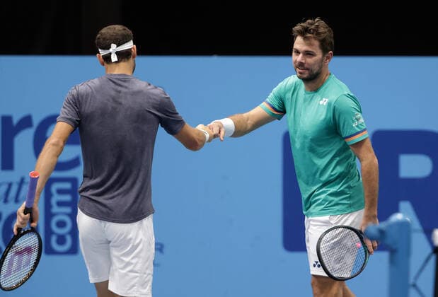 TENNIS - ATP, Tennis Herren Erste Bank Open VIENNA,AUSTRIA,26.OCT.20 - TENNIS - ATP World Tour, Erste Bank Open. Image shows Grigor Dimitrov (BUL) and Stan Wawrinka (SUI). GEPAxpictures xWalterxLuger