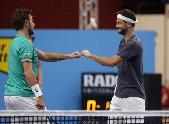 TENNIS - ATP, Tennis Herren Erste Bank Open VIENNA,AUSTRIA,26.OCT.20 - TENNIS - ATP World Tour, Erste Bank Open. Image shows Stan Wawrinka (SUI) and Grigor Dimitrov (BUL). GEPAxpictures xWalterxLuger