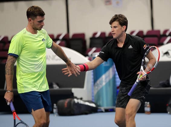 TENNIS - ATP, Tennis Herren Erste Bank Open VIENNA,AUSTRIA,26.OCT.20 - TENNIS - ATP World Tour, Erste Bank Open. Image shows Dennis Novak and Dominic Thiem (AUT). GEPAxpictures xWalterxLuger
