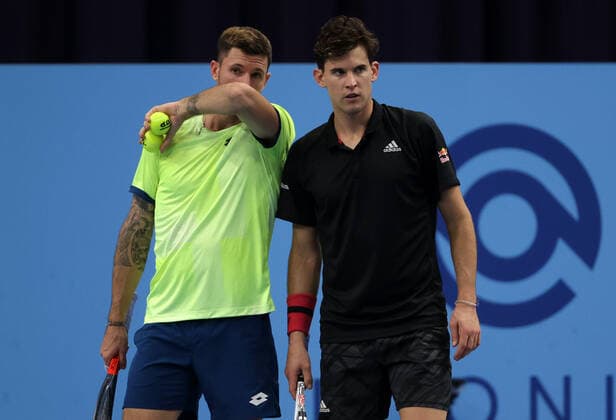 TENNIS - ATP, Tennis Herren Erste Bank Open VIENNA,AUSTRIA,26.OCT.20 - TENNIS - ATP World Tour, Erste Bank Open. Image shows Dennis Novak and Dominic Thiem (AUT). GEPAxpictures xWalterxLuger