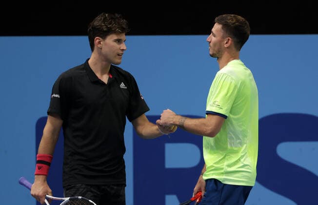 TENNIS - ATP, Tennis Herren Erste Bank Open VIENNA,AUSTRIA,26.OCT.20 - TENNIS - ATP World Tour, Erste Bank Open. Image shows Dominic Thiem and Dennis Novak (AUT). GEPAxpictures xWalterxLuger