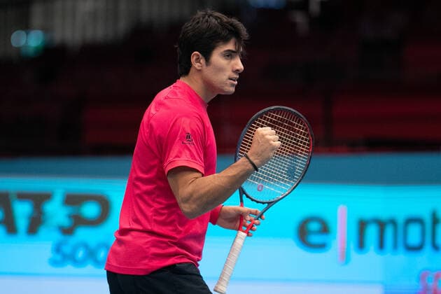 Christian Garin makes the fist and cheers, cheers, joy, emotion Tennis FIRST BENCH OPEN 2020 ATP 500 Stadthalle Vienna Austria 27 October 2020 Â Copyright: xJuergenxHasenkopfx