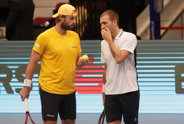 TENNIS - ATP, Tennis Herren Erste Bank Open VIENNA,AUSTRIA,28.OCT.20 - TENNIS - ATP World Tour, Erste Bank Open. Image shows Oliver Marach (AUT) and Daniel Evans (GBR). GEPAxpictures xWalterxLuger
