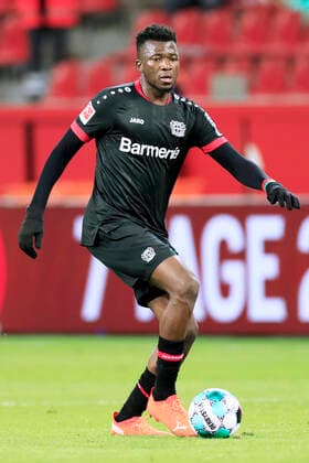 TAPSOBA Edmond Team Bayer 04 Leverkusen DFL Football Bundesliga Season 2020 2021 Game Bayer 04 Leverkusen FC Augsburg 3 1 on October 26th in Leverkusen DFL REGULATIONS PROHIBIT ANY USE OF PHOTOGRAPHS as IMAGE SEQUENCES and or QUASI VIDEO