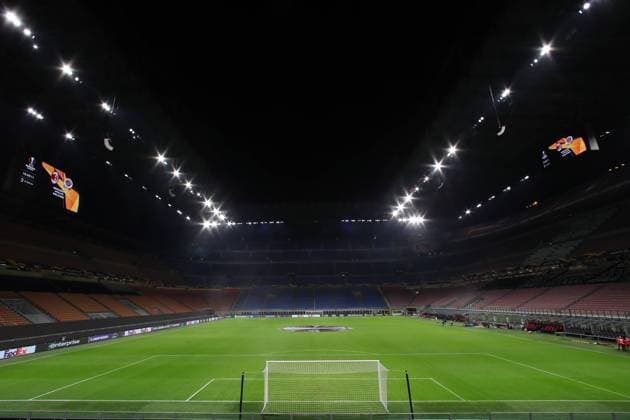 A general view of the stadium before kick off in the UEFA Champions League match at Giuseppe Meazza, Milan. Picture date: 29th October 2020. Picture credit should read: Jonathan Moscrop Sportimage EDITORIAL USE ONLY. No use with unauthorised audio, video, data, fixture lists, club league logos or live services. Online in-match use limited to 120 images, no video emulation. No use in betting, games or single club league player publications. SPI-0712-0003