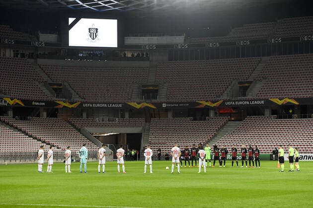 FAIR PLAY - HOMMAGE AUX VICTIMES DE L ATTENTAT DE NICE - EQUIPE DE FOOTBALL DE NICE FOOTBALL : Nice vs Hapoel Beer Sheva - Ligue Europa - 29 10 2020 FEP Panoramic 